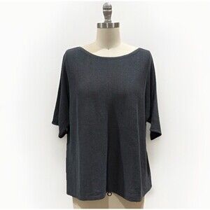 Eileen Fisher Knit Sweater Top Tunic Grey Boat Neck Organic Linen Size M EUC